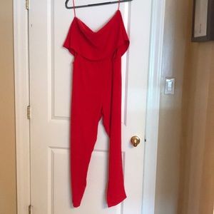 Strapless Jumpsuit in red.